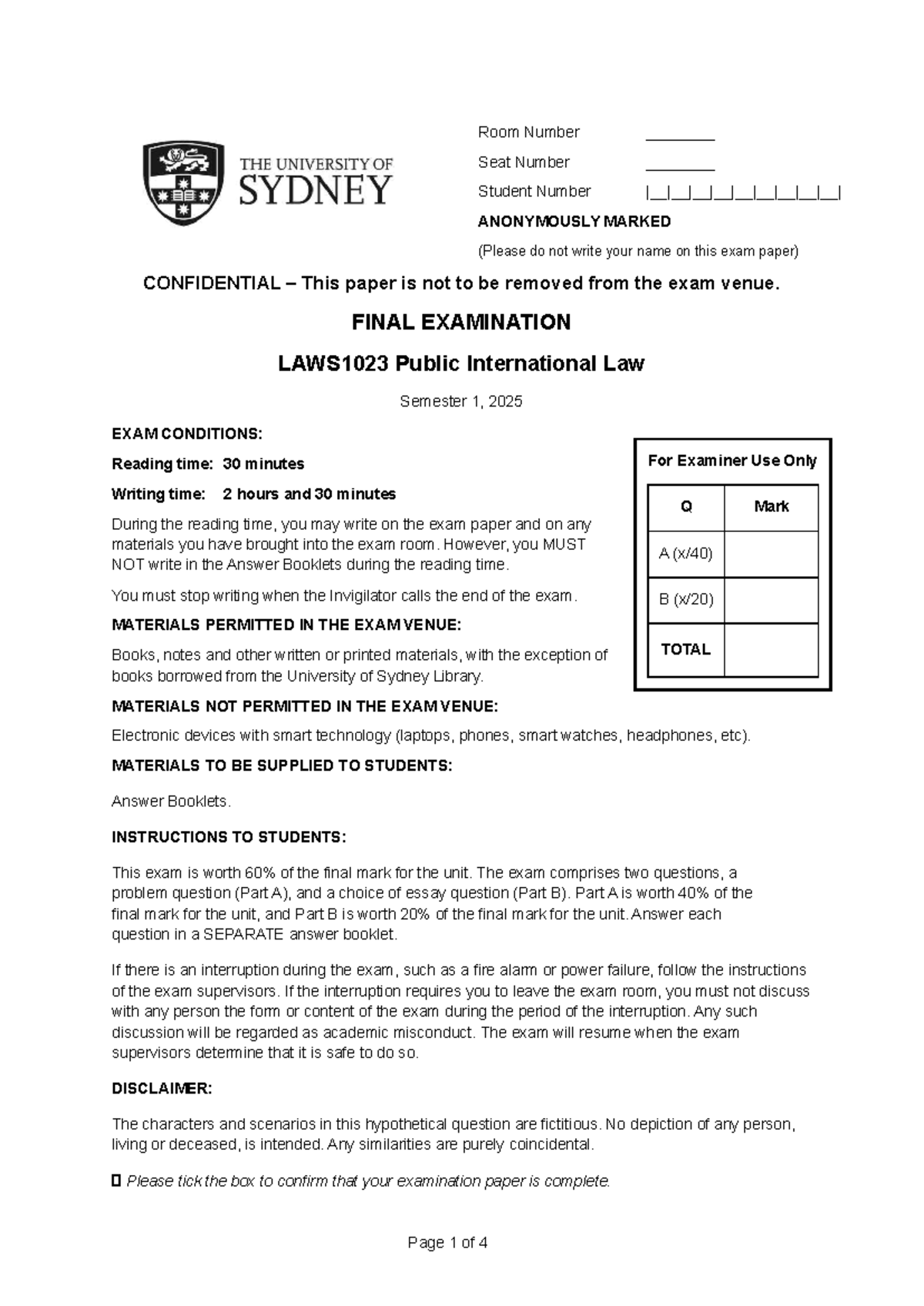 LAWS1023 Public International Law Final Exam Instructions - Studocu