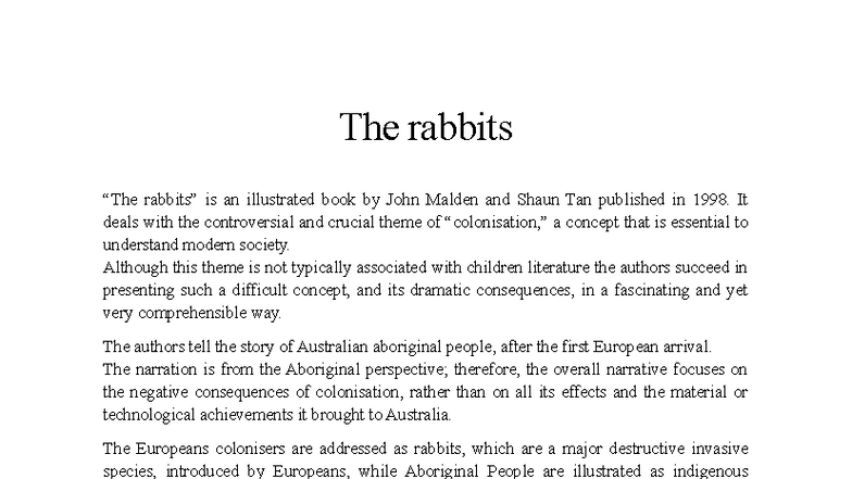 The Rabbits: An Illustrated Analysis of Colonization Themes - Studocu