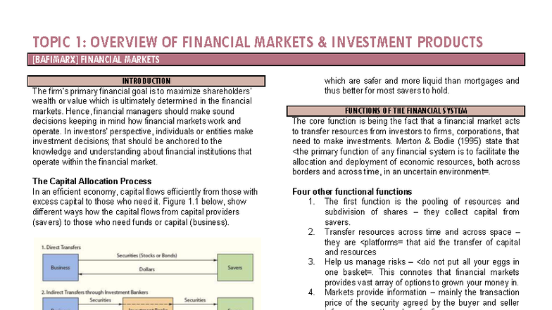 Financial Markets Overview: Investment Products & Interest Rates - Studocu