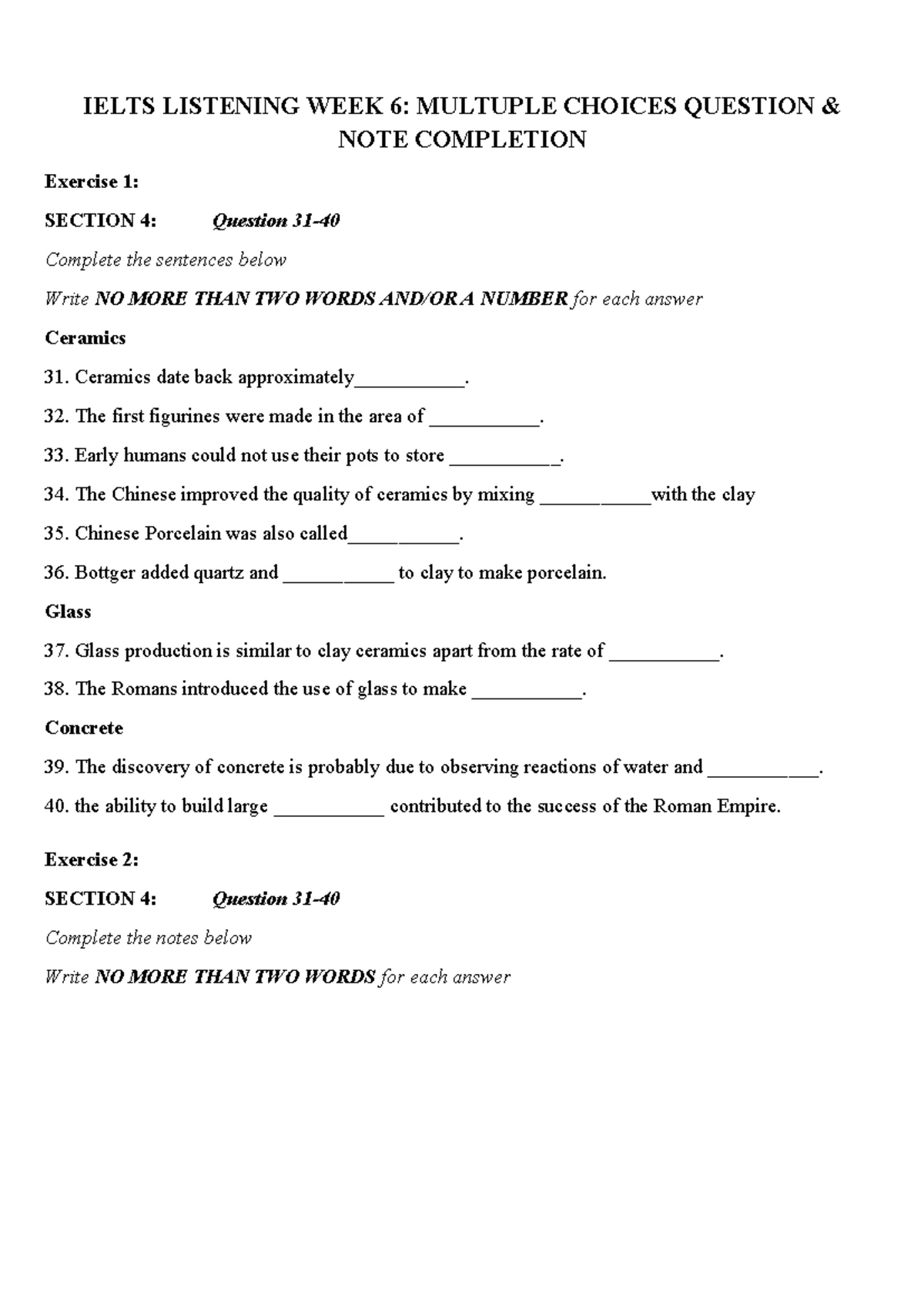 IELTS 6.5+ Listening Key - Week 1 Notes and Exercises - Studocu