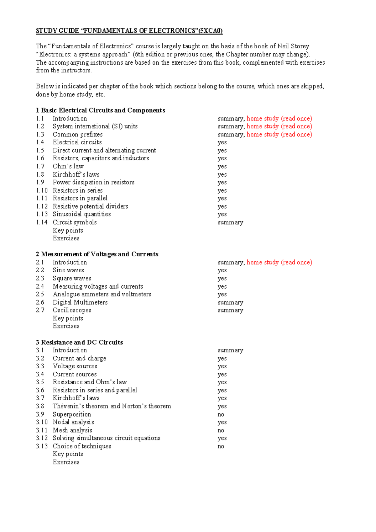 Study Guide for Electrical Systems (Course Code: ELEC101) - Studeersnel