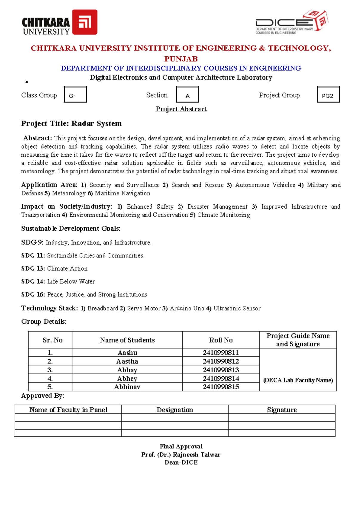 Radar System Project Abstract - DECA Lab - Studocu
