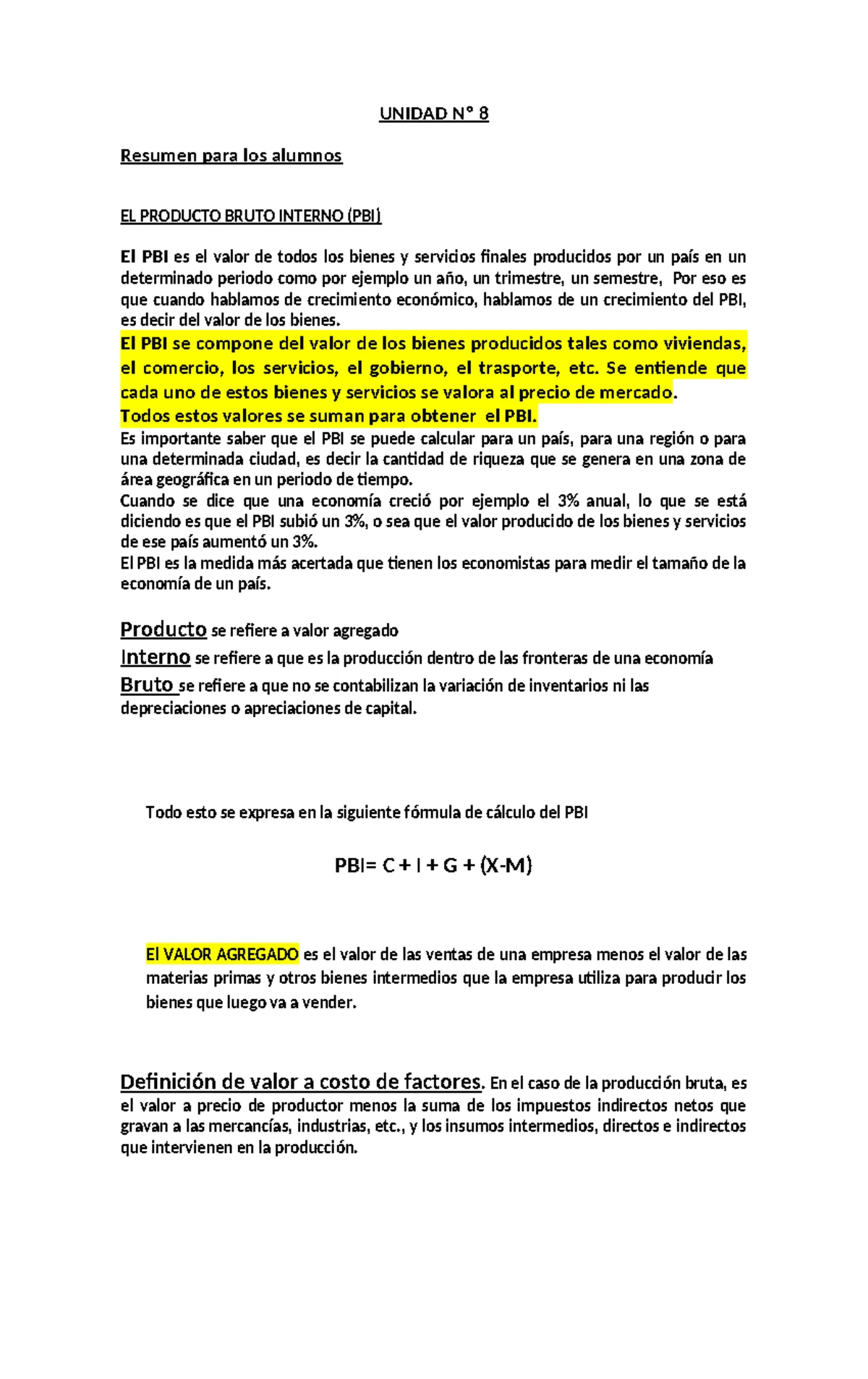 Práctico de Economía - Unidad 8: Producto Interno Bruto (PIB) - Studocu