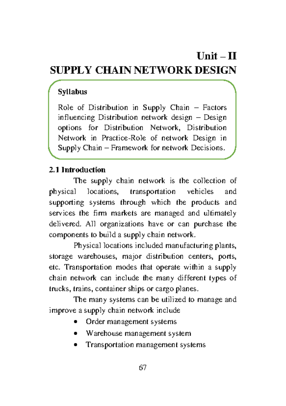 Unit II - Supply Chain Network Design Overview and Key Concepts - Studocu