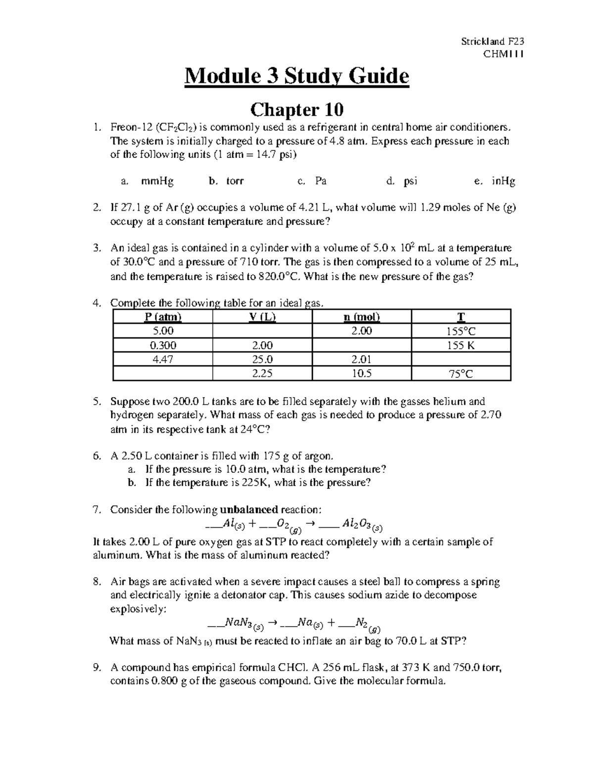 Strickland F23 CHM111 Module 3 Study Guide - Studocu