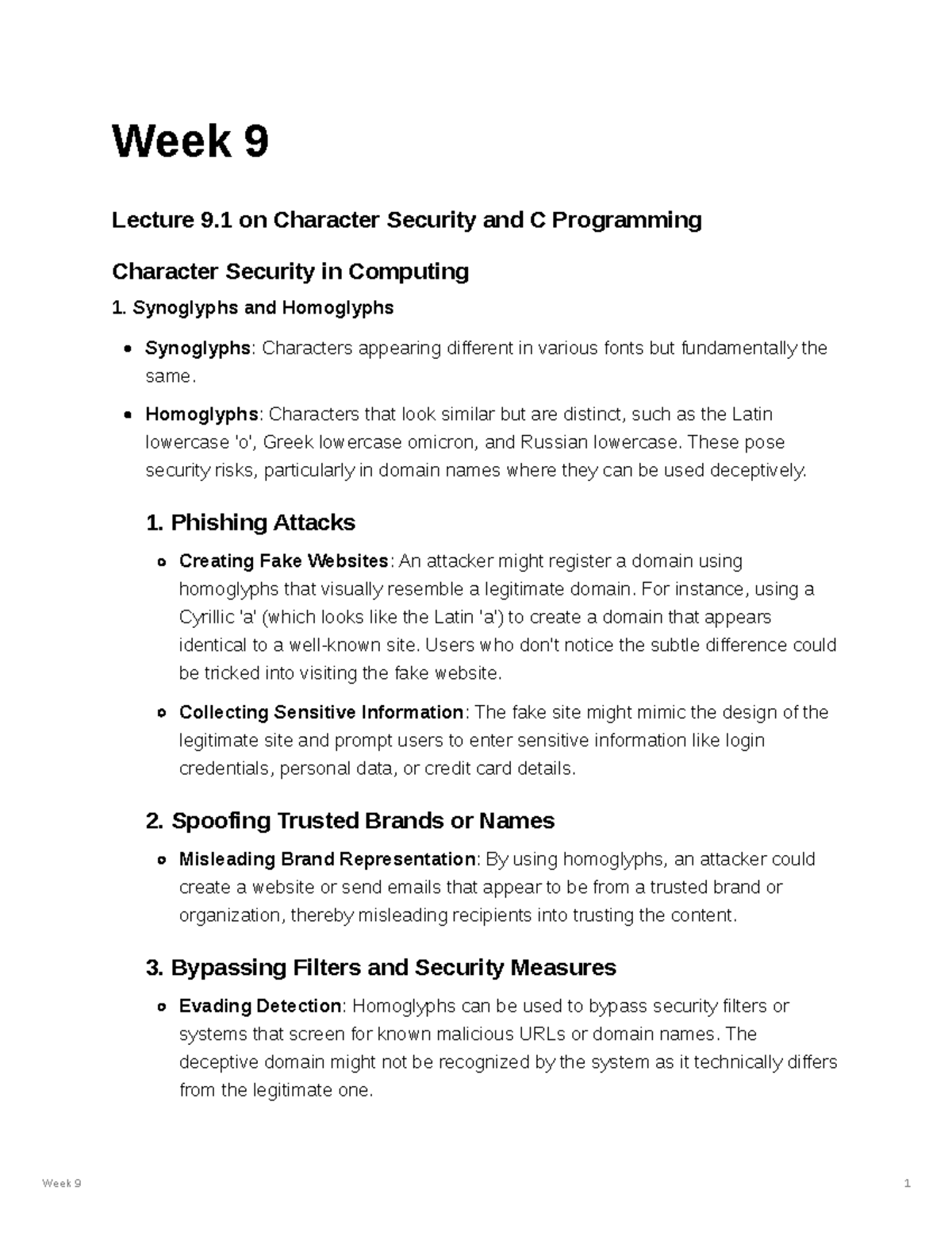 CSE 101: Week 9 Lecture Notes on Character Security & C Programming ...