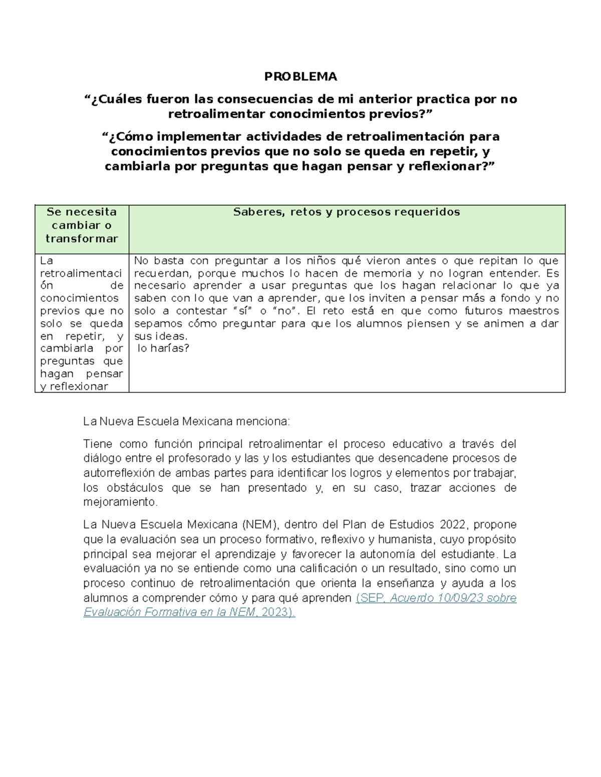 Problematización de la Práctica Docente en la NEM: Reflexiones y Retos ...
