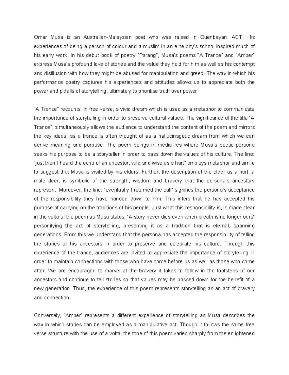 Musa Sample Essay: The Power and Pitfalls of Storytelling - Studocu