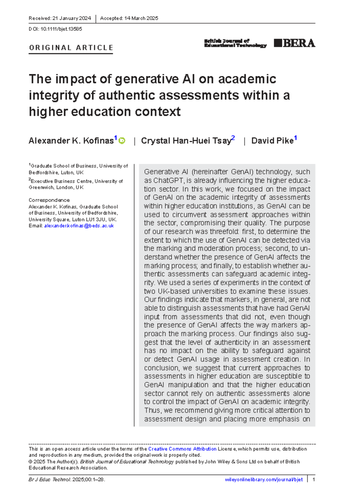 The Impact of Generative AI on Academic Integrity in Higher Ed ...