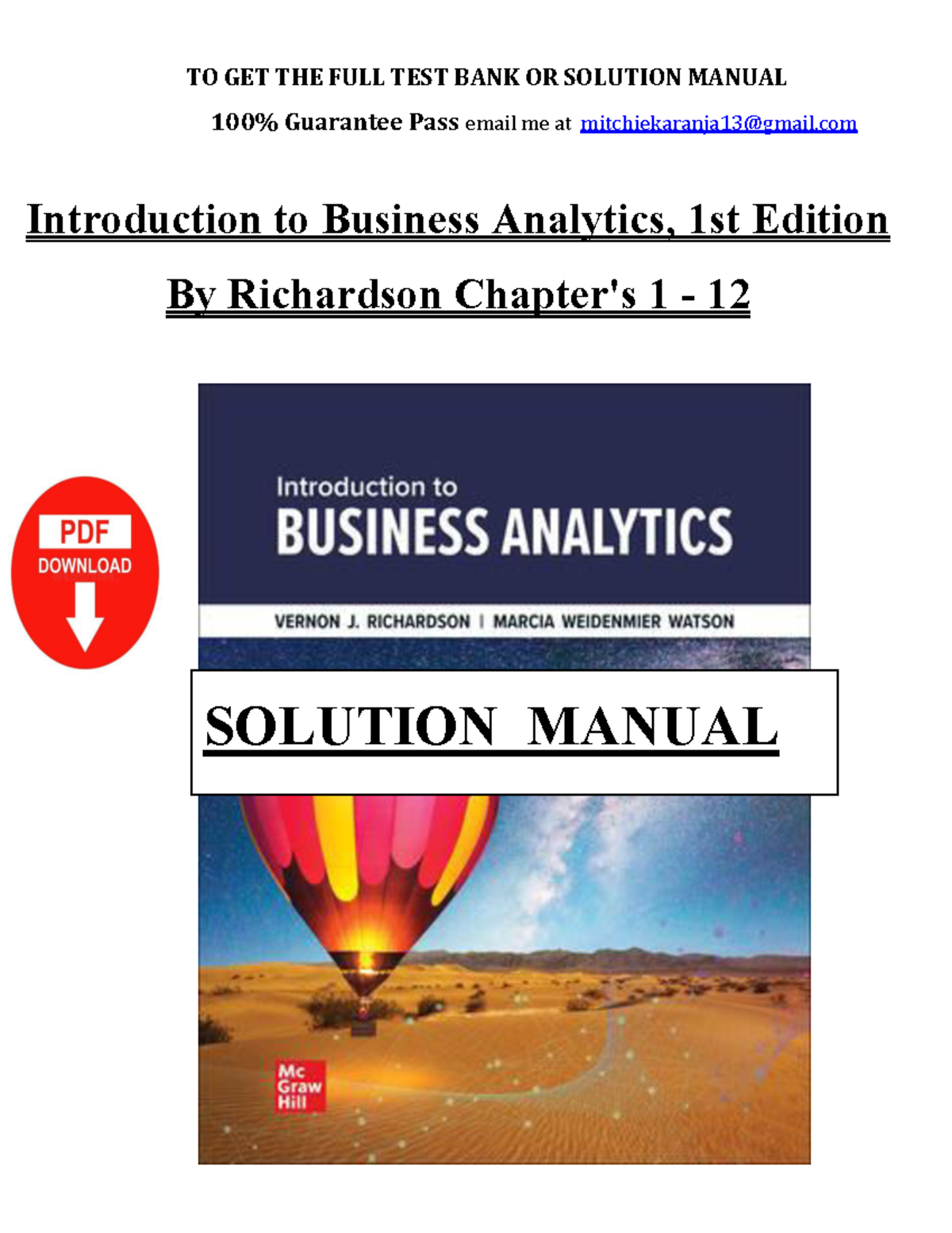 Solution Manual for Business Analytics (BUS 101) Chapters 1-12 Complete ...