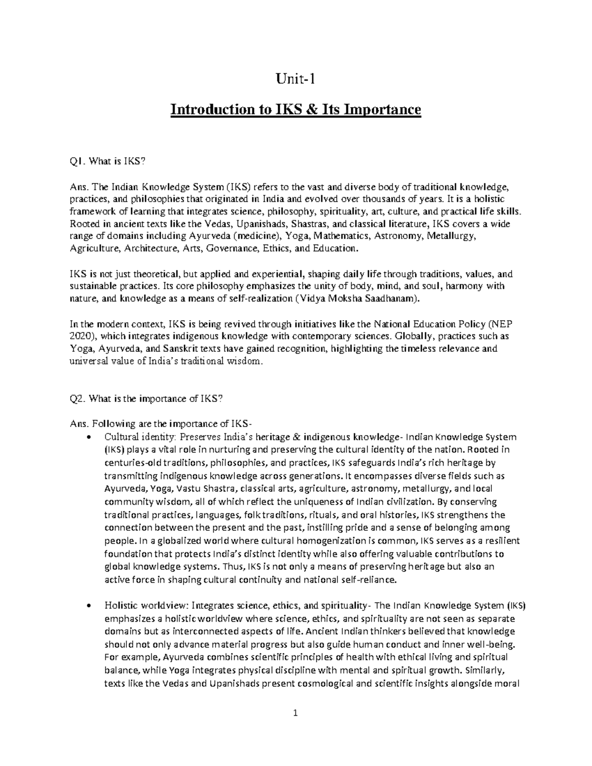 Unit 1: Understanding the Indian Knowledge System (IKS) and Its ...