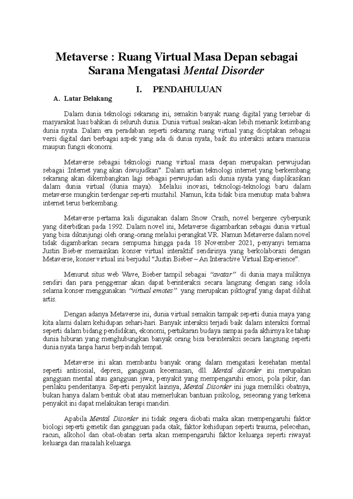 Proposal Metaverse: Solusi Inovatif untuk Gangguan Mental PKM-GFT - Document Preview