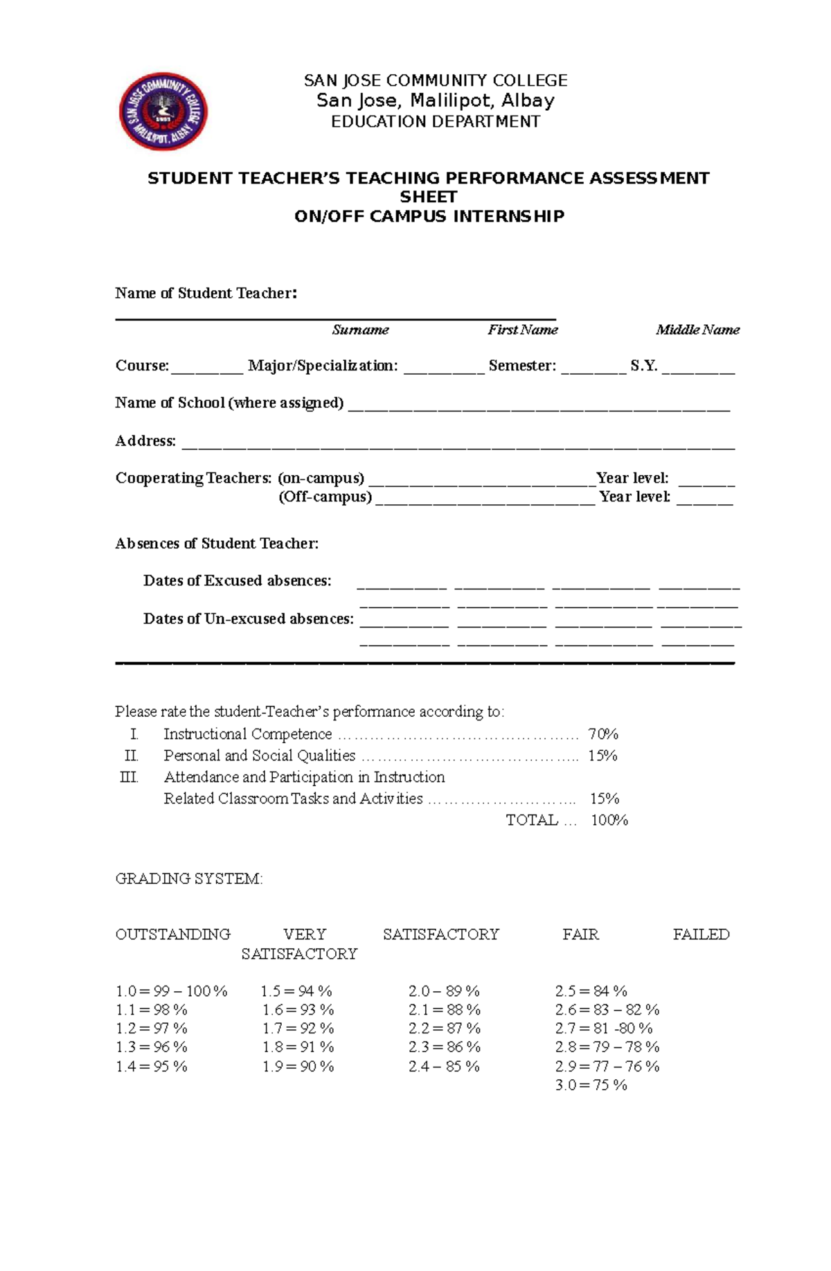 Performance-Assessment-Sheet-PT 124456 - STUDENT TEACHER’S TEACHING ...
