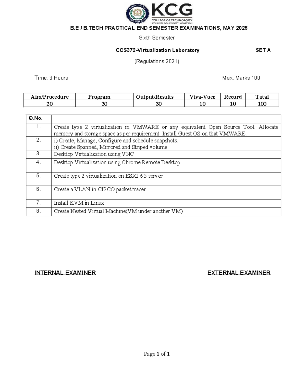 B.E B.TECH PRACTICAL END SEMESTER EXAM, MAY 2025 - CCS372 SET A - Studocu