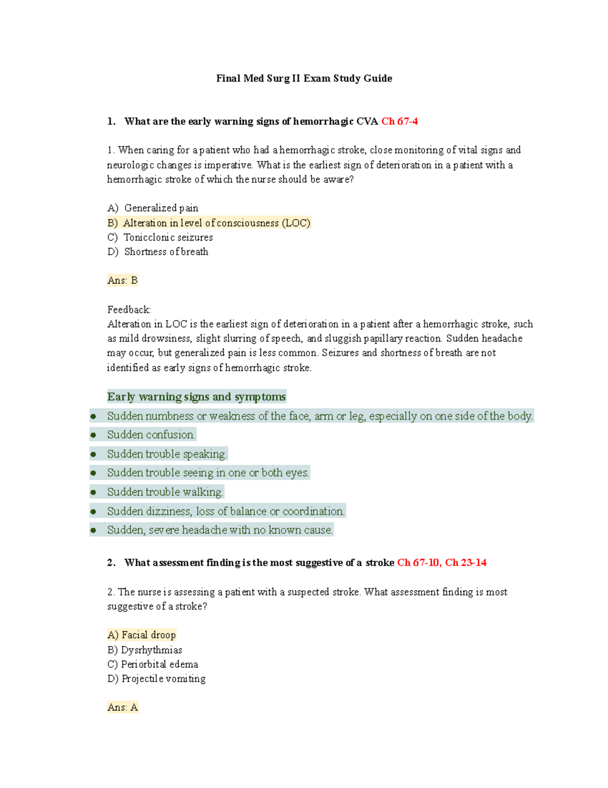 Med surg final study guide 2 - Final Med Surg II Exam Study Guide What ...