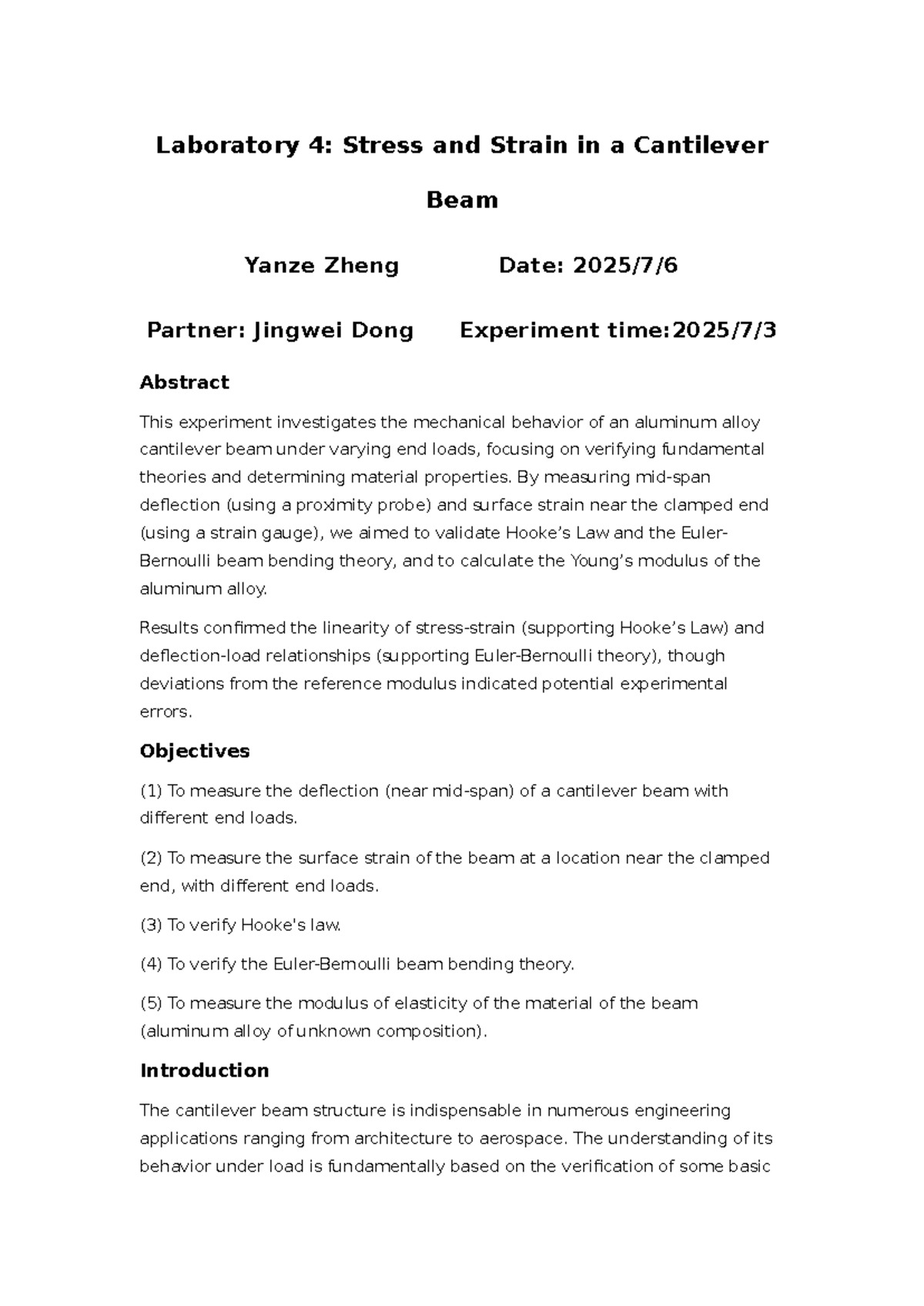 Laboratory 4: Stress and Strain Analysis of a Cantilever Beam - Studocu