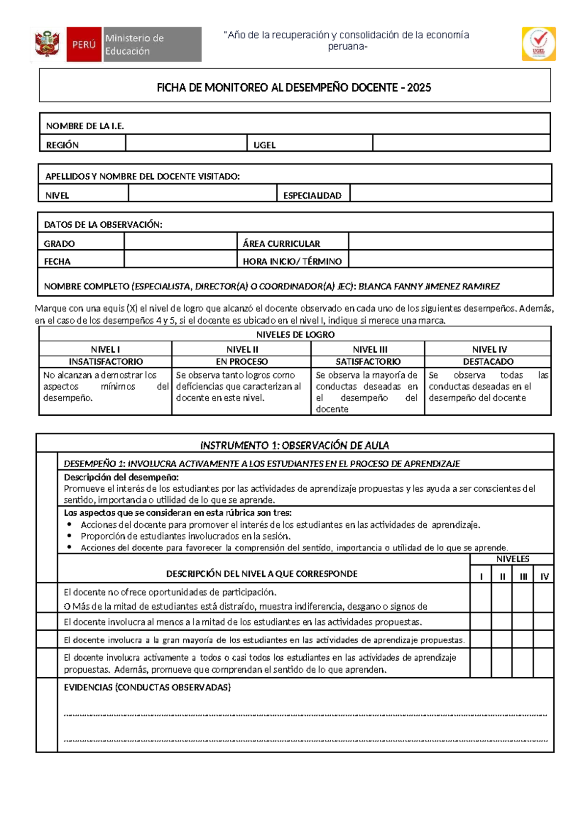 Rubrica de Observación de Aula 2025: Evaluación del Desempeño Docente - Document Preview