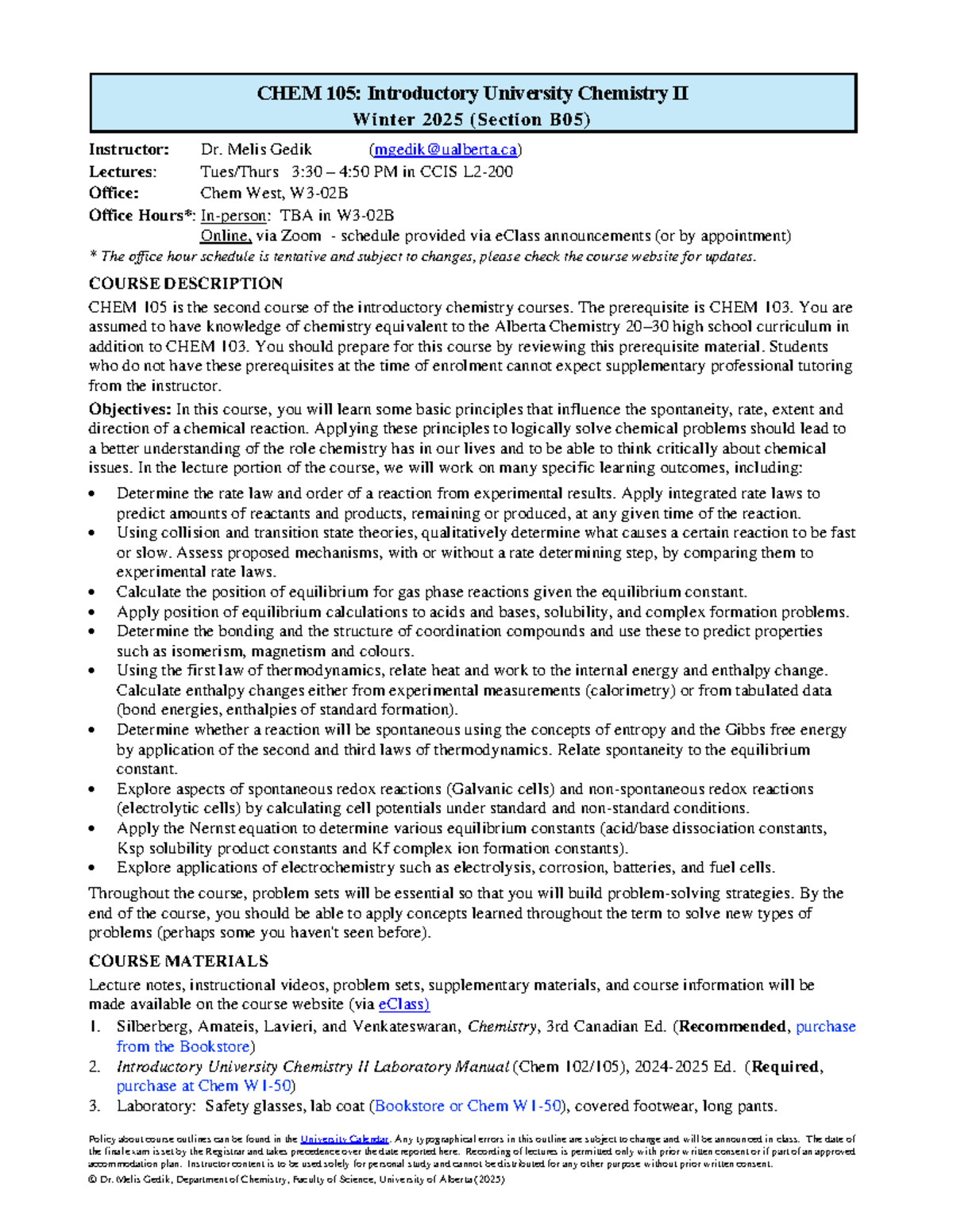 CHEM 105 B05: Syllabus for Introductory Chemistry II (Winter 2025 ...
