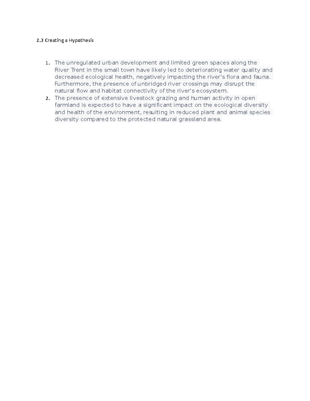 2.3 Creating a Hypothesis - 2 Creating a Hypothesis 1. The unregulated ...