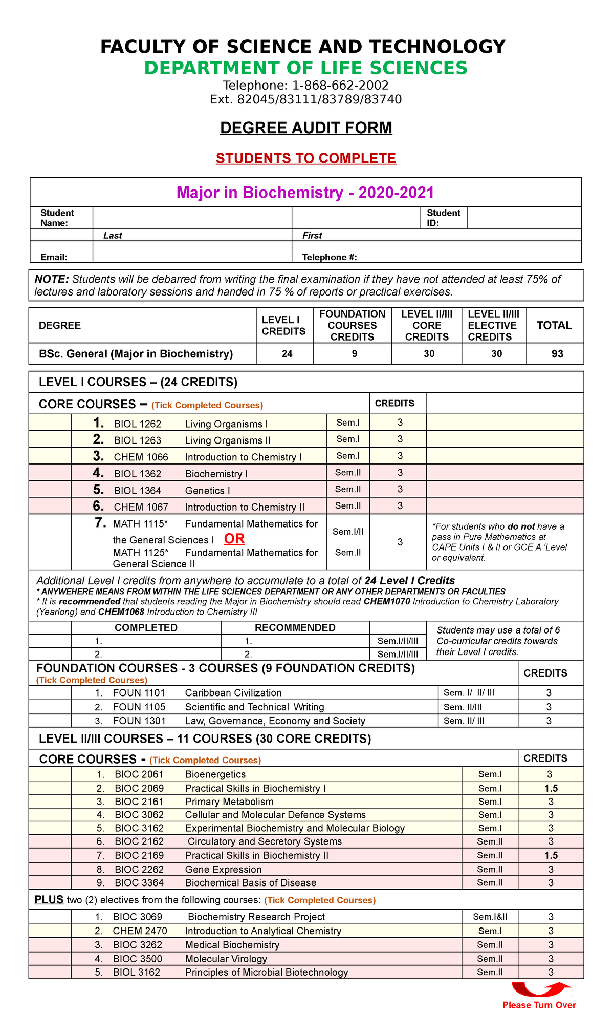 BSc Biochemistry Degree Audit Form 2020-2021 - Studocu