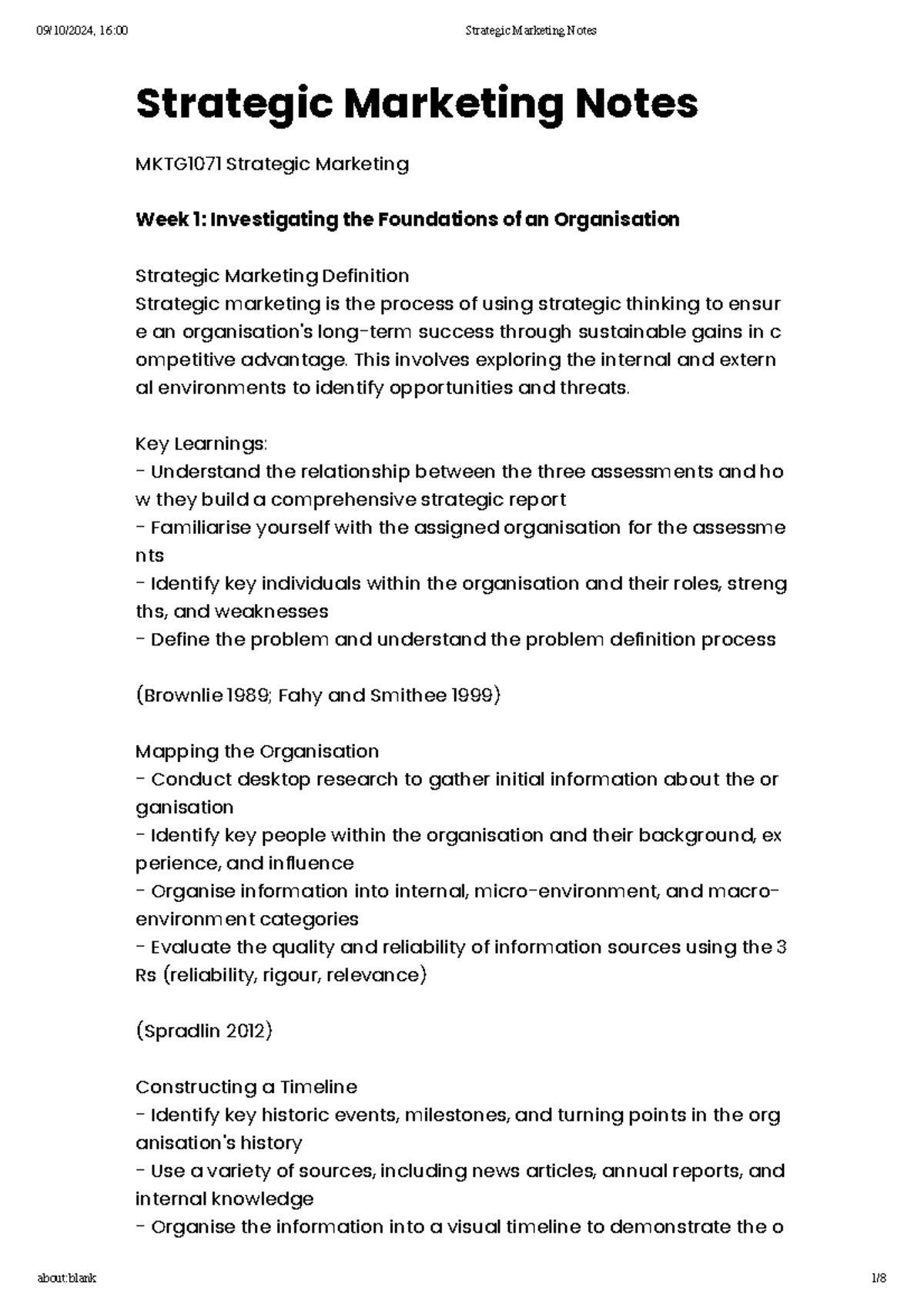 Strategic Marketing Notes - Strategic Marketing Notes MKTG1071 ...
