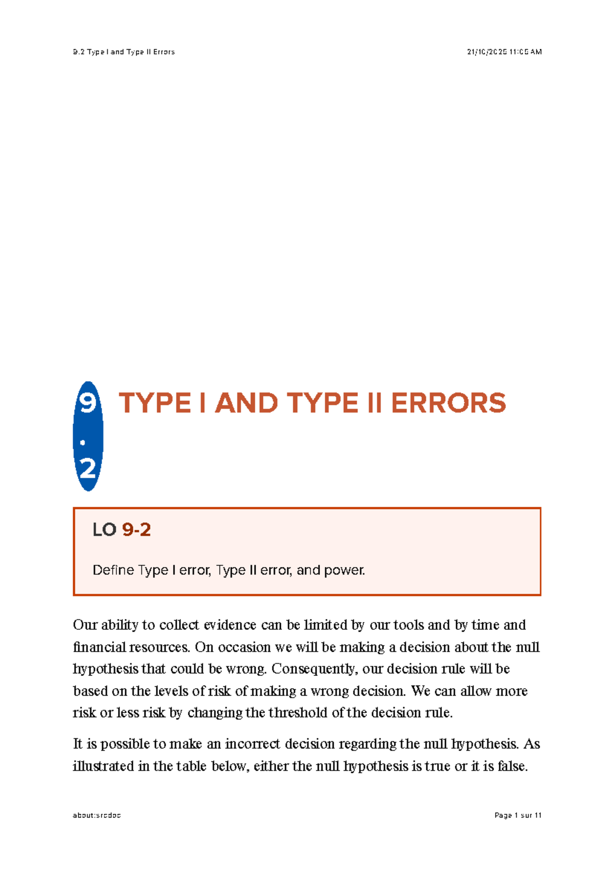 9.2 Type I and Type II Errors: Understanding Statistical Risks - Studocu