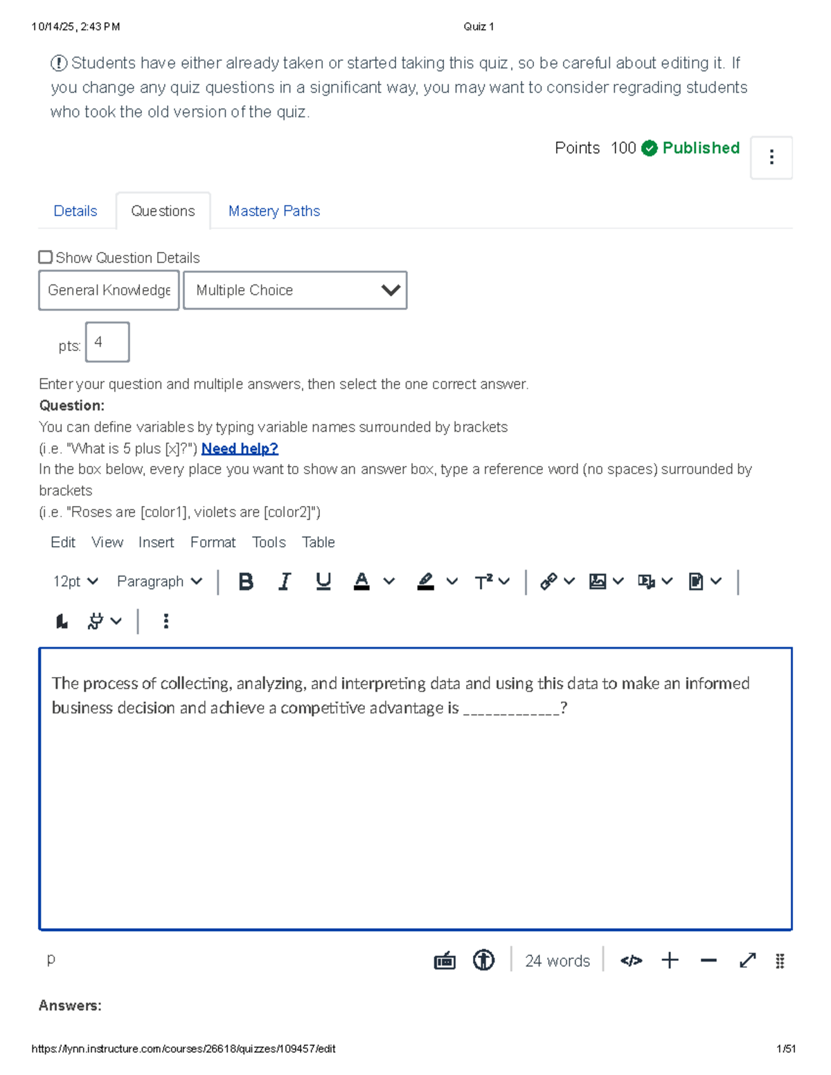 Descriptive Statistics Techniques for Quiz 1 (Course Code: 2:43 PM ...