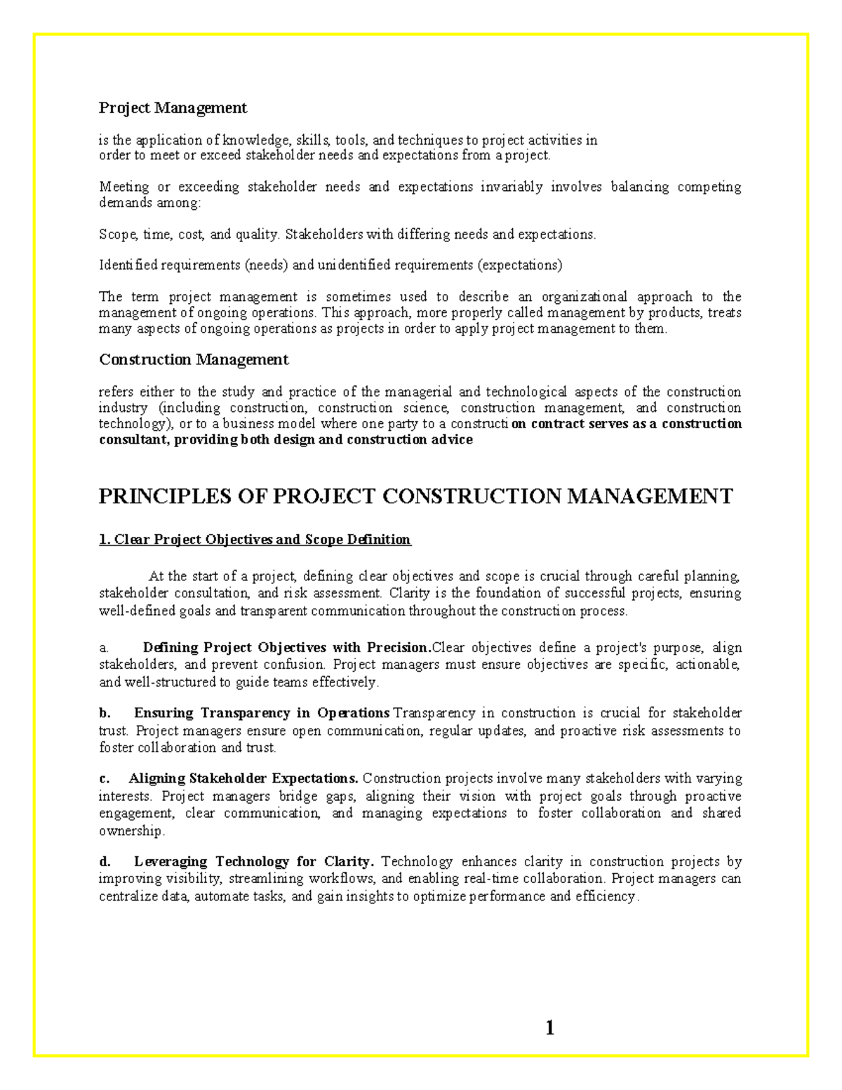Studoc - PRINCIPLES OF PROJECT CONSTRUCTION MANAGEMENT - Project ...