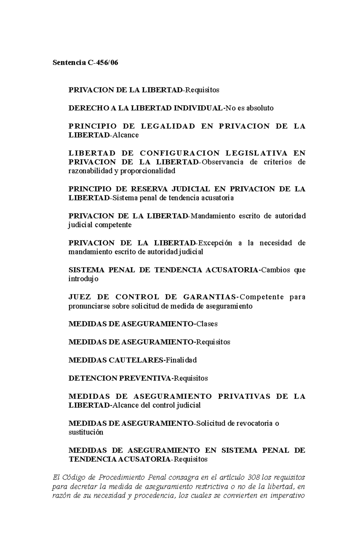 C-456-06 - Análisis de la Sentencia sobre Privación de Libertad - Studocu