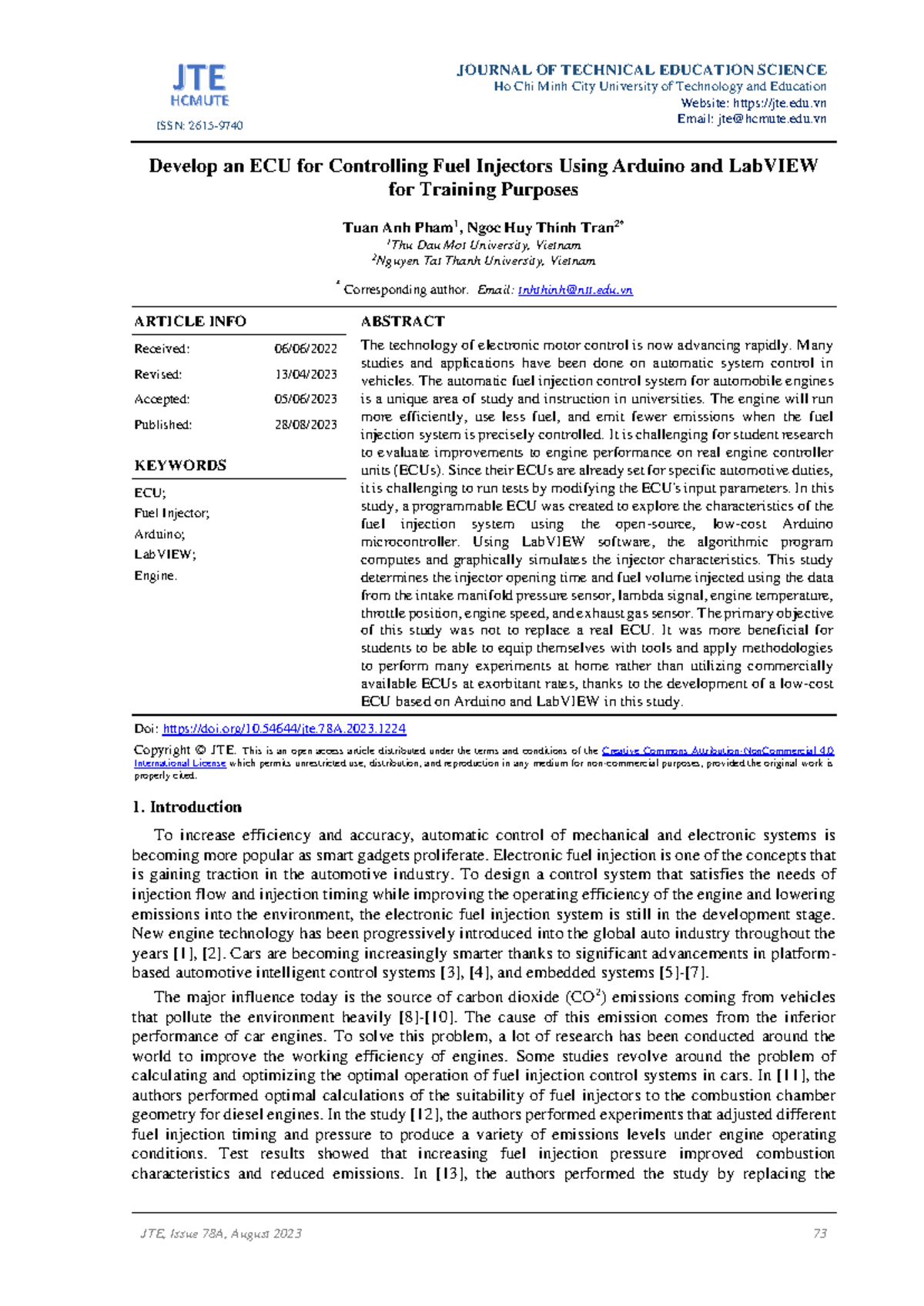 Development of an Arduino-Based ECU for Fuel Injector Control in ...