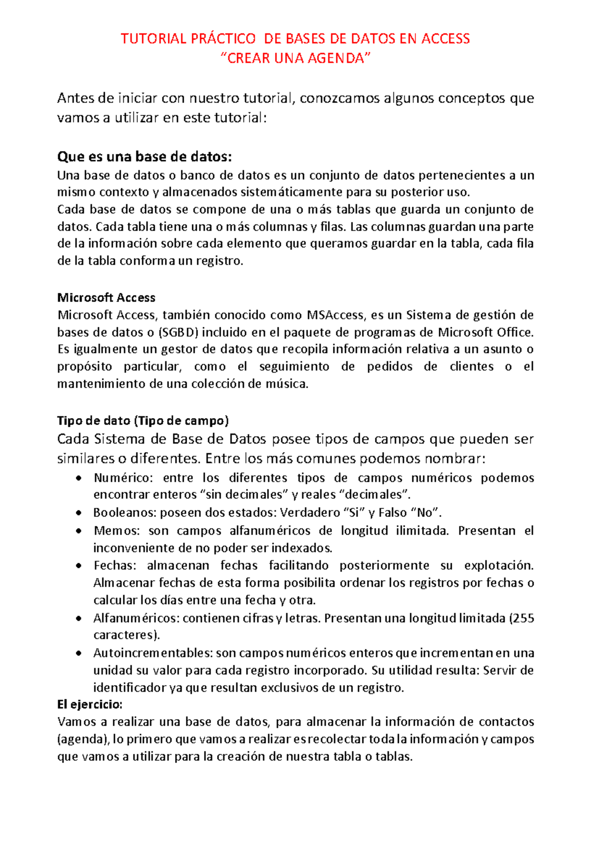 Guía Práctica para Crear una Base de Datos en Access: Agenda - Studocu