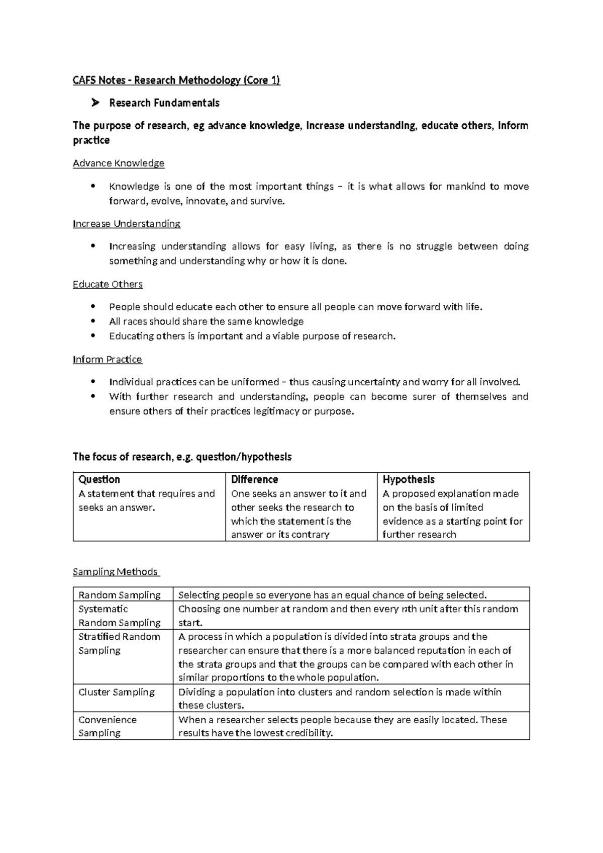 Research Methodologies - Increase Understanding Increasing ...