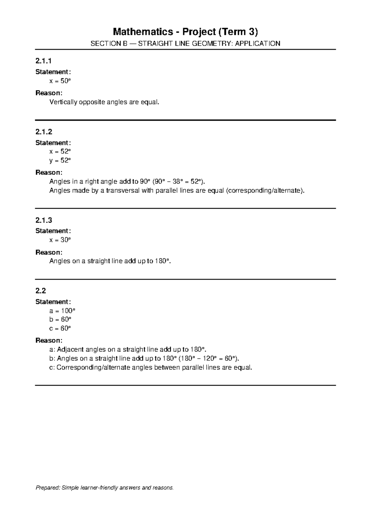 Geometry Project Answers Simple - Mathematics - Project (Term 3 ...