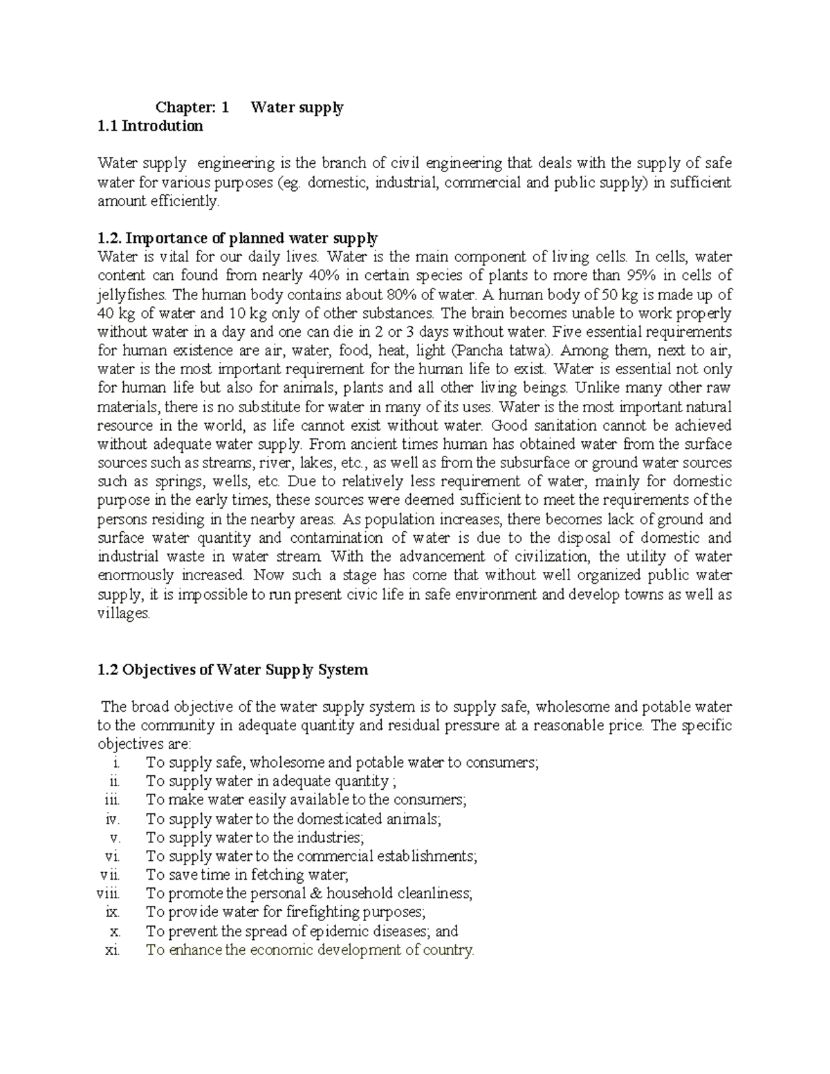 Water Supply Engineering: Chapter 1 Overview and Importance - Studocu