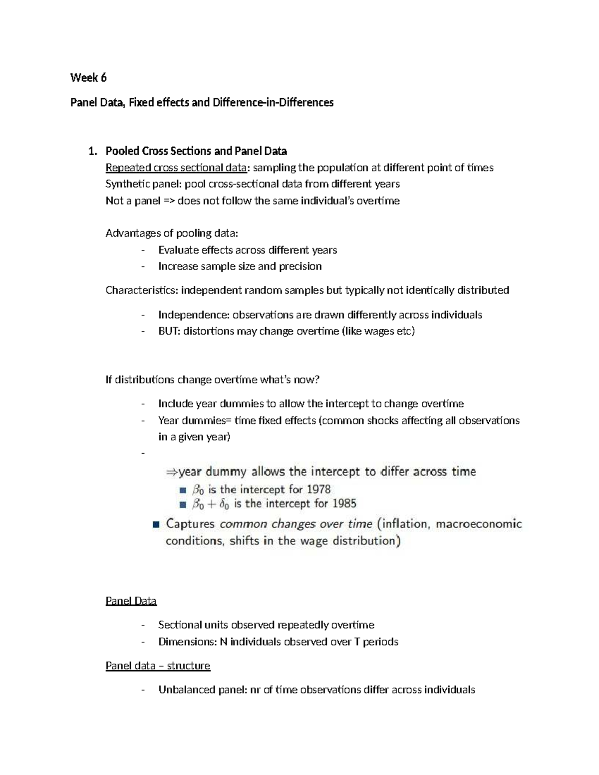 Week 6: Panel Data & Fixed Effects - Lecture Notes - Studeersnel