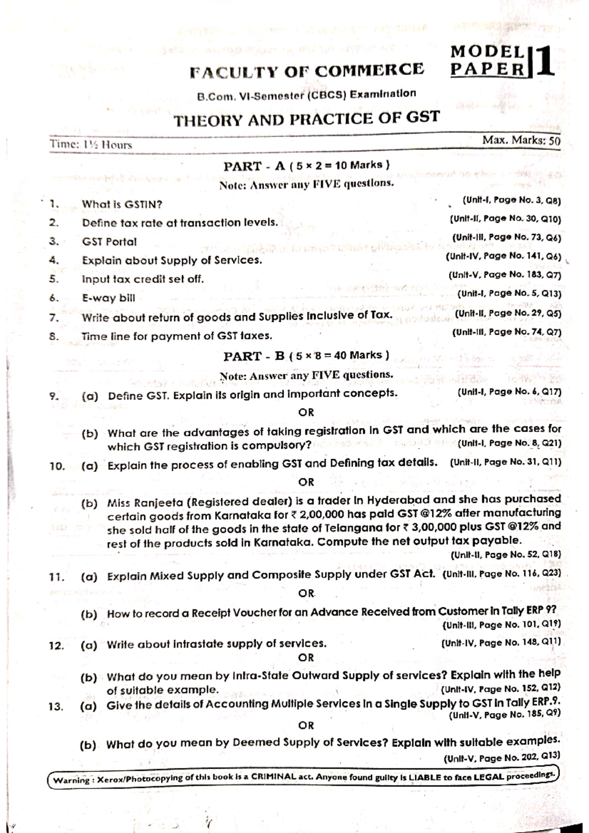 Model Paper & Previous Year Question Paper on GST (BC 603) - Studocu