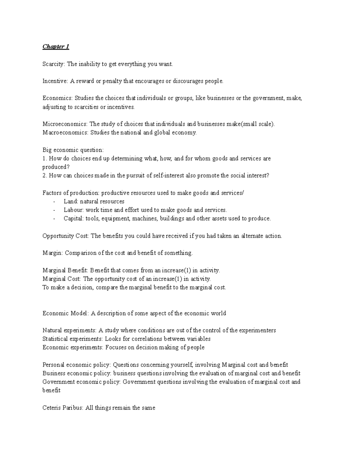 ECON 101 Chapter Notes: Scarcity, Production, and Elasticity - Studocu