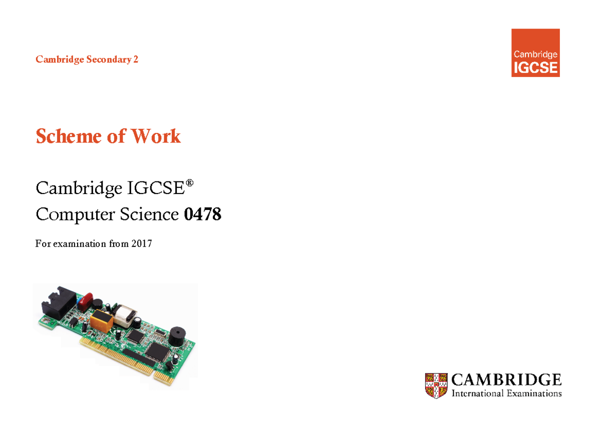 Cambridge IGCSE Computer Science 0478 Scheme of Work Overview - Studocu
