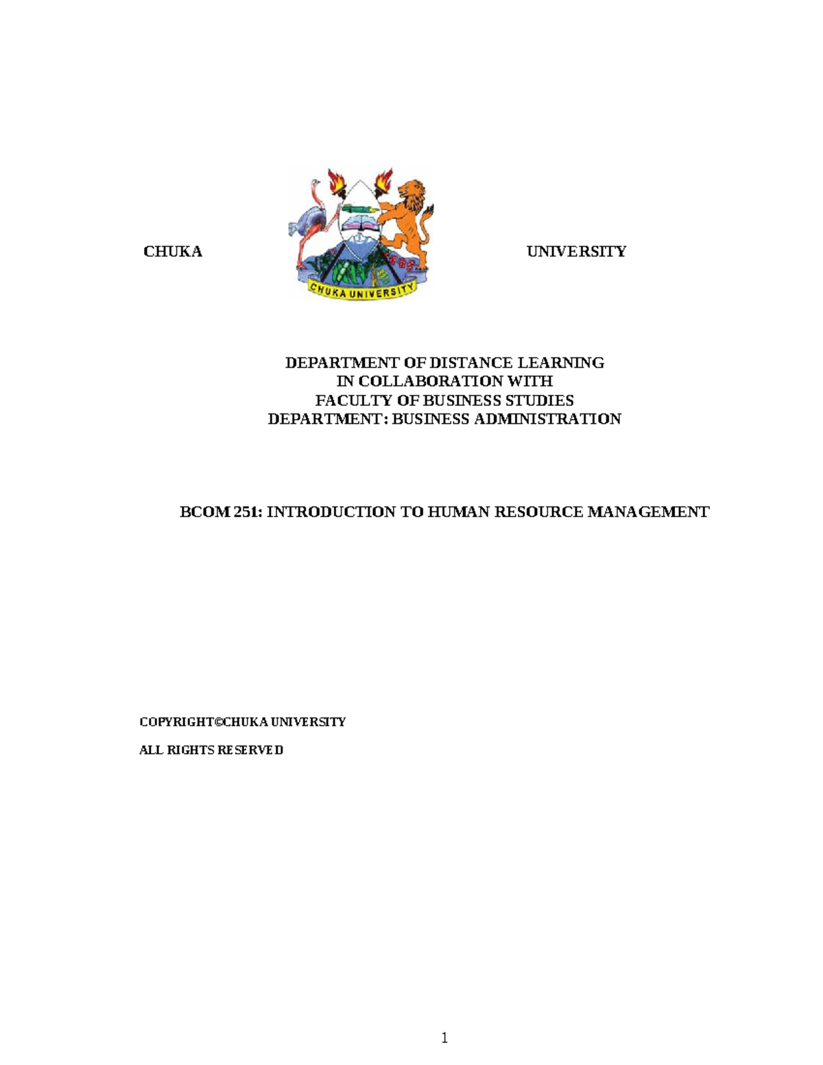 BCOM 251: Introduction to Human Resource Management Notes - Studocu