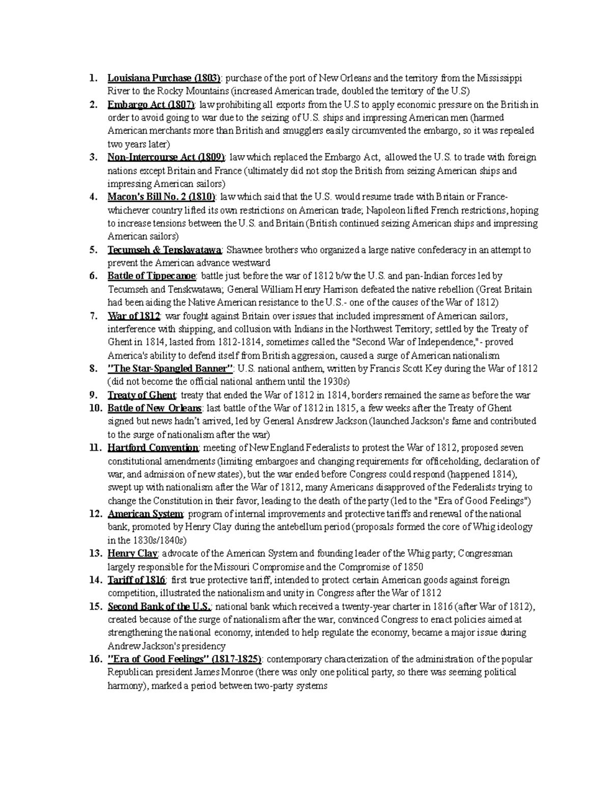 APUSH Unit 4 Vocabulary: Key Terms & Events in Early 19th Century ...