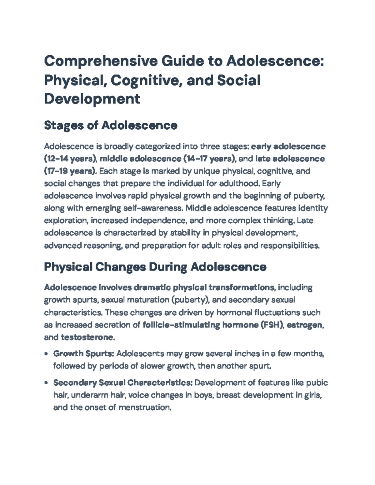 Comprehensive Guide to Adolescence: Physical, Cognitive, and Social ...