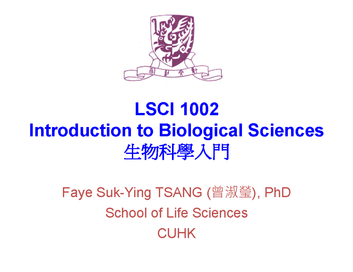 LSCI 1002 Lecture Notes: Cell Communication 2 by Prof. Faye Tsang - Studocu