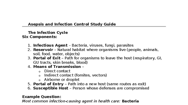 🧫 Asepsis and Infection Control Study Guide - Infectious Agent ...