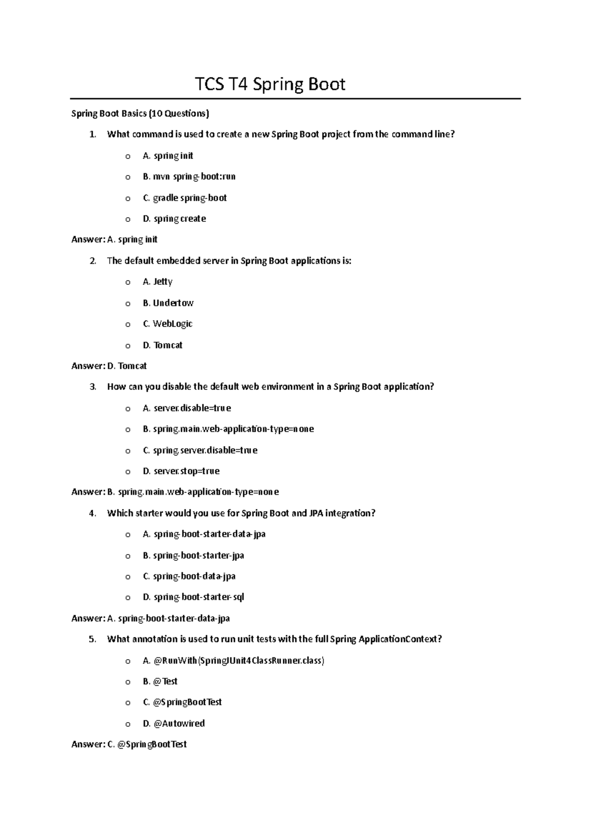 TCS T4 Spring Boot2 - Practical Session Study Guide (10 Questions ...
