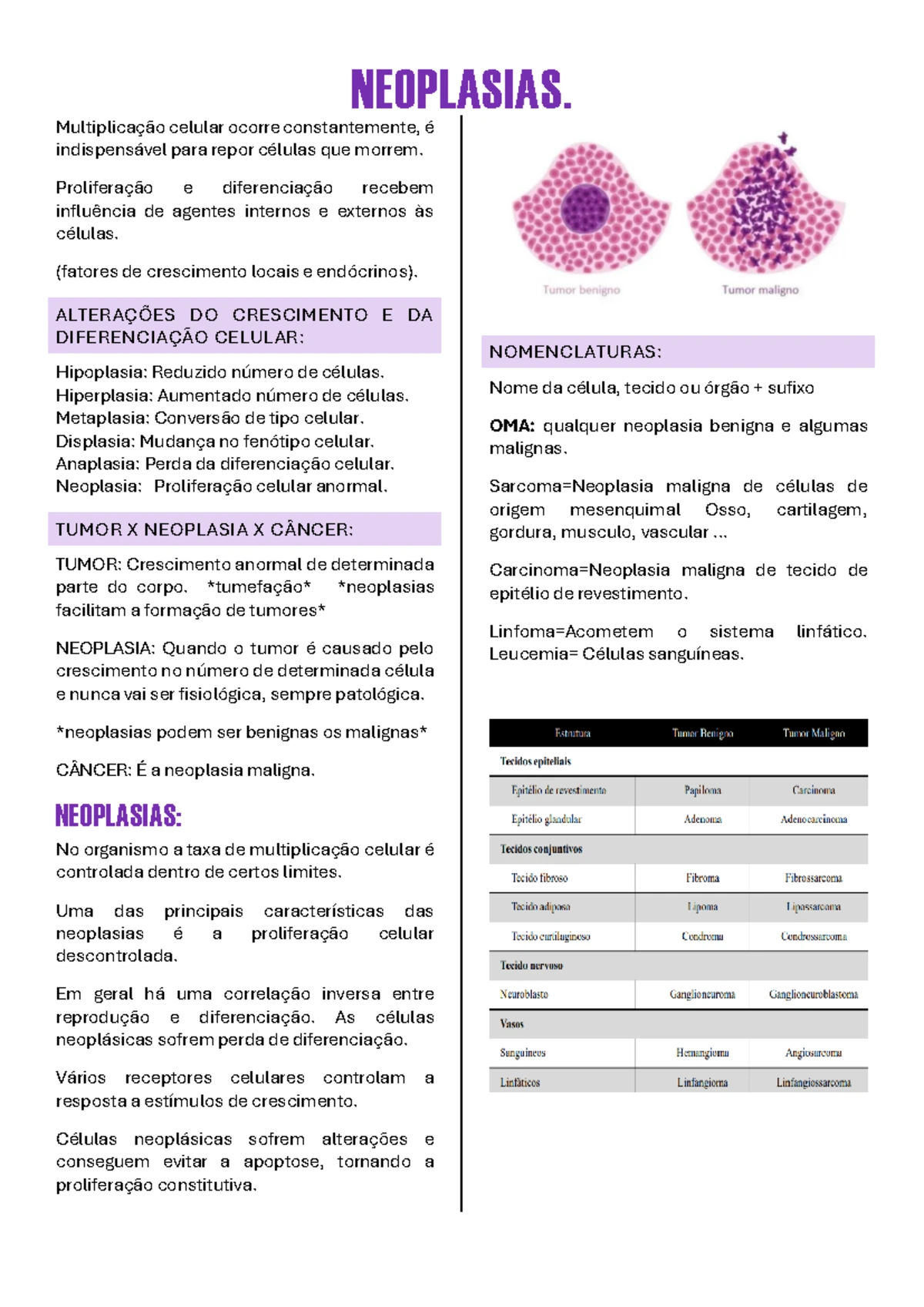 Neoplasias: Tipos, Características e Impactos na Saúde - Biologia 101 ...