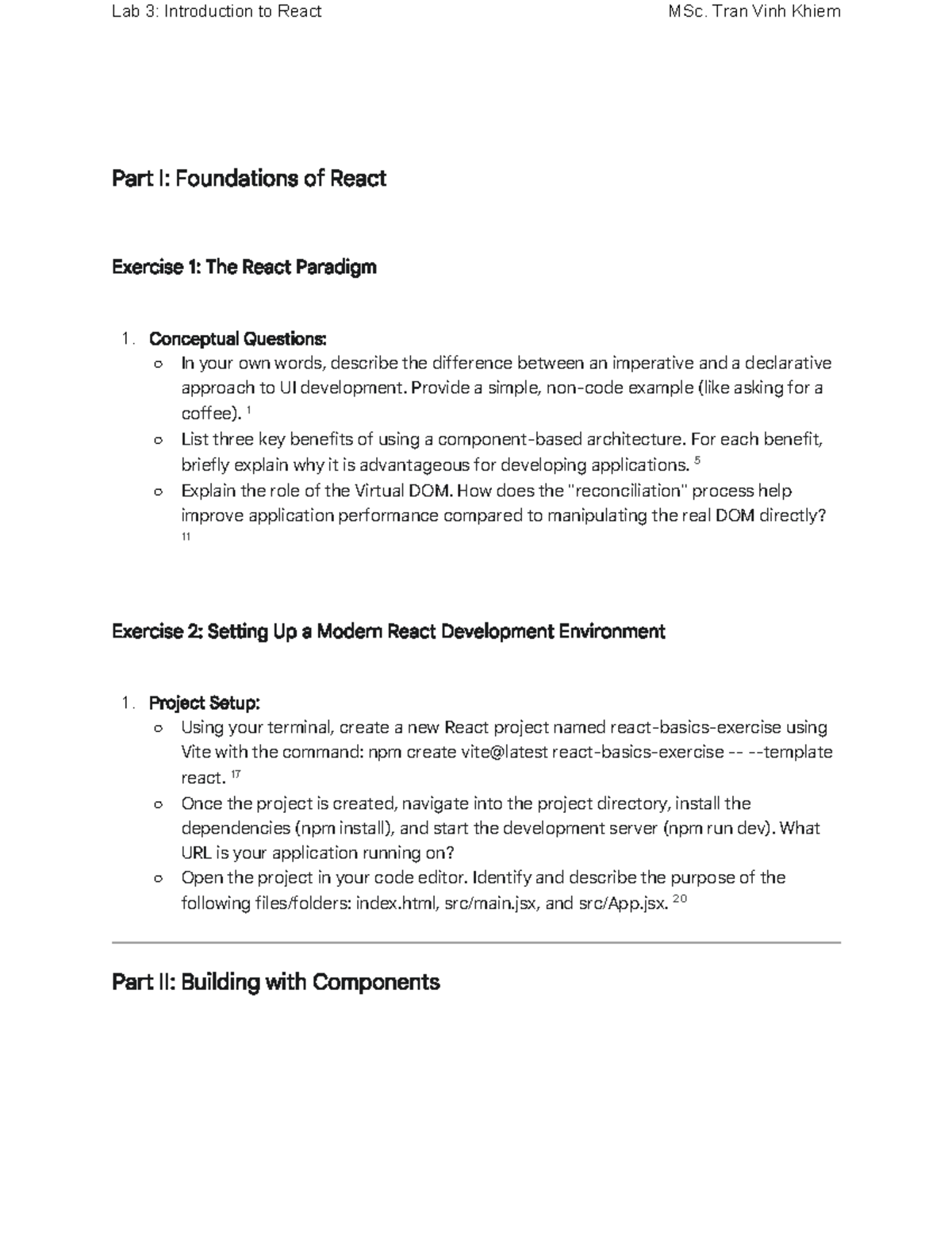 Lab 3: React Development Exercises - MSc. Tran Vinh Khiem - Studocu