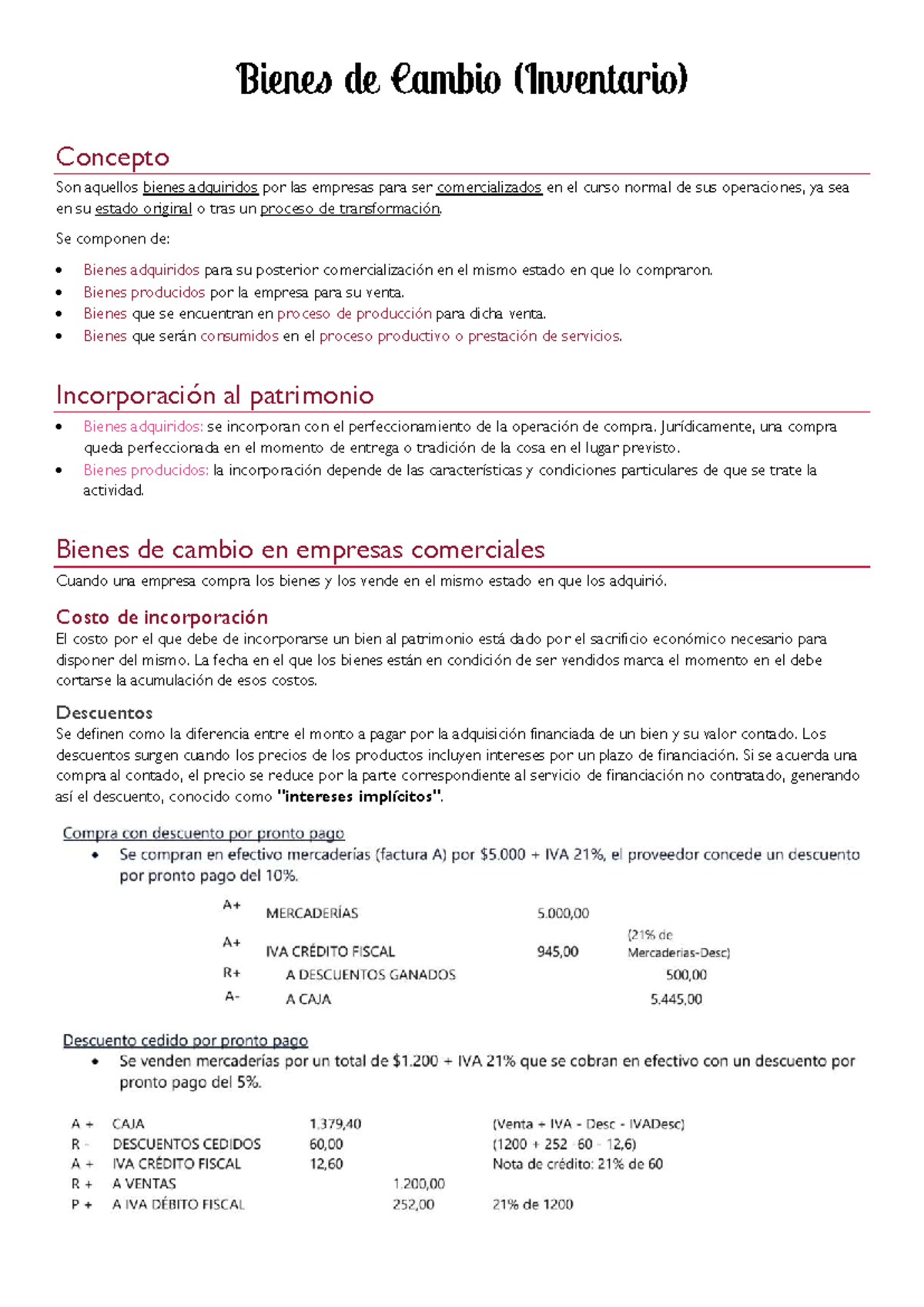 Bienes de Cambio: Conceptos y Cálculos Clave para Empresas - Studocu