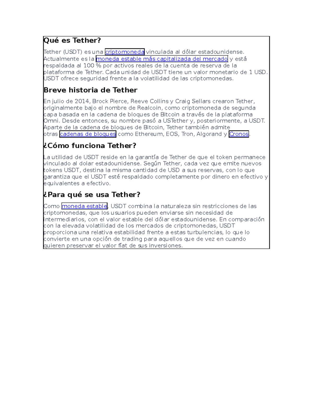 USDT - Análisis Completo sobre Tether y su Funcionalidad - Studocu