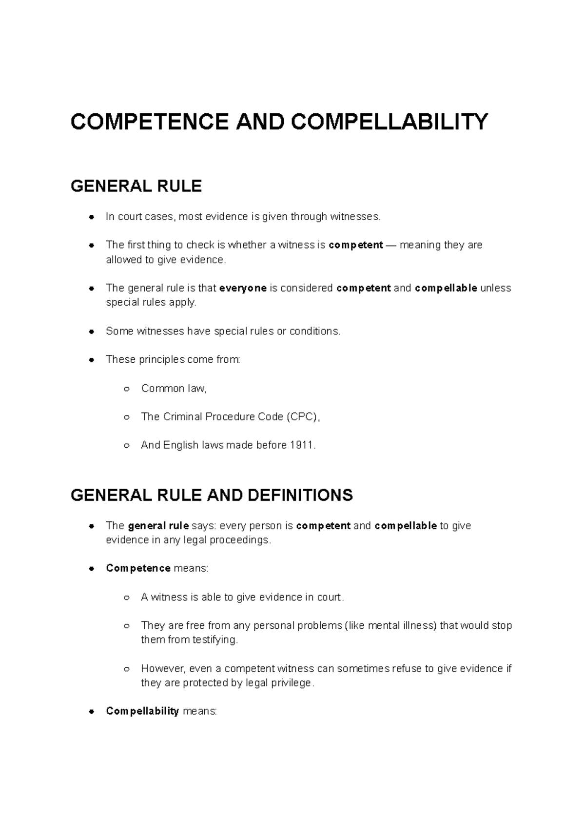 Legal Analysis of Competence and Compellability in Criminal Cases ...