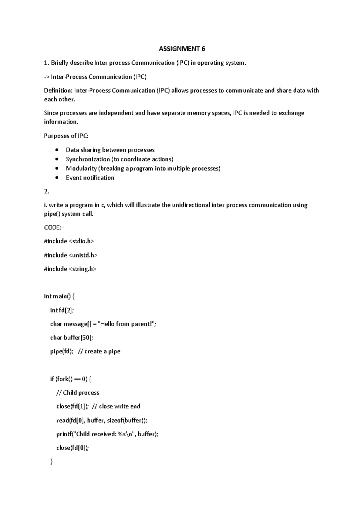 Assignment 6: Inter Process Communication (IPC) in OS - Studocu